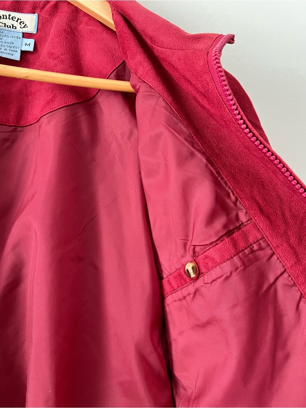 VTG 90's Monterey Club Red Faux Suede Golf Jacket Full Zip Velvet Feel Mens M - Picture 8 of 14